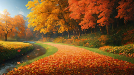 A large fall park, with beautiful streets, bike paths. The best place for a walk.の写真素材