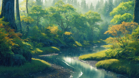 The vast and quiet taiga stretches to the horizon, with dense green trees grouped in deep harmony,...