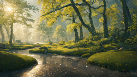 The vast and quiet taiga stretches to the horizon, with dense green trees grouped in deep harmony,...