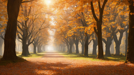 A large fall park, with beautiful streets, bike paths. The best place for a walk.の素材