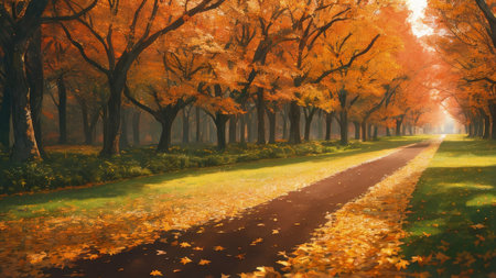A large fall park, with beautiful streets, bike paths. The best place for a walk.の素材