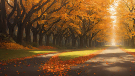 A large fall park, with beautiful streets, bike paths. The best place for a walk.の素材