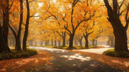 A large fall park, with beautiful streets, bike paths. The best place for a walk.の素材