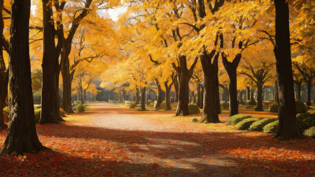 A large fall park, with beautiful streets, bike paths. The best place for a walk.の素材