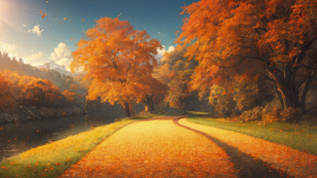 A large fall park, with beautiful streets, bike paths. The best place for a walk.の素材