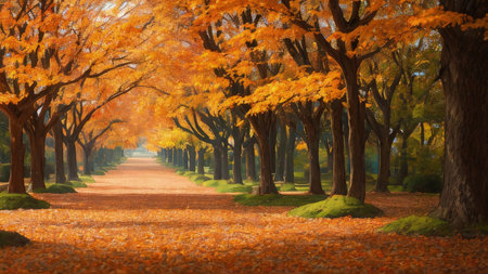 A large fall park, with beautiful streets, bike paths. The best place for a walk.の素材