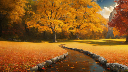 A large fall park, with beautiful streets, bike paths. The best place for a walk.の素材