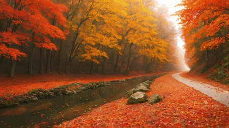 A large fall park, with beautiful streets, bike paths. The best place for a walk.の素材