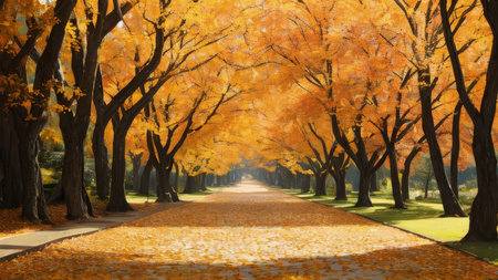 A large fall park, with beautiful streets, bike paths. The best place for a walk.の素材