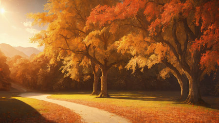 A large fall park, with beautiful streets, bike paths. The best place for a walk.の素材