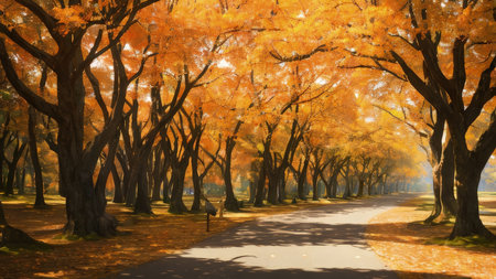 A large fall park, with beautiful streets, bike paths. The best place for a walk.の素材