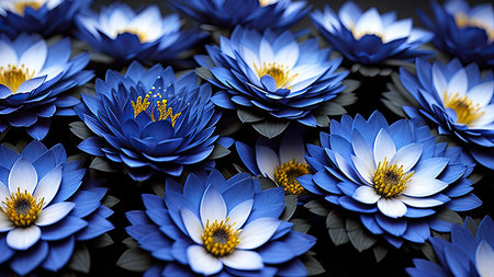 Blue Flowers, Abstract Art Illustration. Pattern of Blue Flowers.の素材