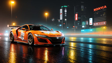 Beautiful sports car in the night city, in the style of the game Need for Speedの素材