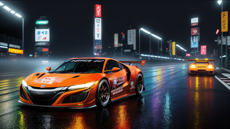Beautiful sports car in the night city, in the style of the game Need for Speedの素材