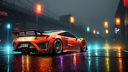 Beautiful sports car in the night city, in the style of the game Need for Speedの素材