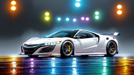 Beautiful sports car in the night city, in the style of the game Need for Speedの素材