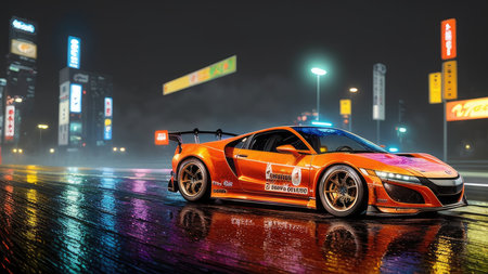 Beautiful sports car in the night city, in the style of the game Need for Speedの素材