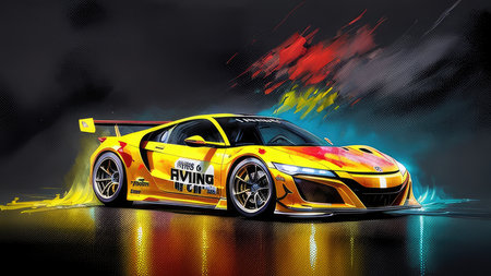 Beautiful sports car in the night city, in the style of the game Need for Speedの素材