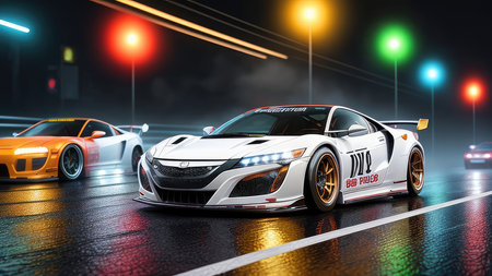 Beautiful sports car in the night city, in the style of the game Need for Speedの素材