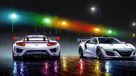 Beautiful sports car in the night city, in the style of the game Need for Speedの素材