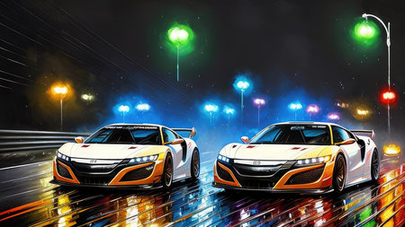 Beautiful sports car in the night city, in the style of the game Need for Speedの素材