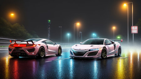 Beautiful sports car in the night city, in the style of the game Need for Speedの素材