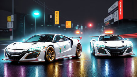 Beautiful sports car in the night city, in the style of the game Need for Speedの素材
