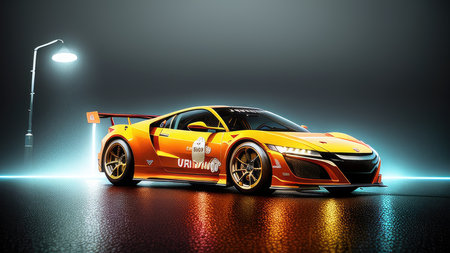 Beautiful sports car in the night city, in the style of the game Need for Speedの素材