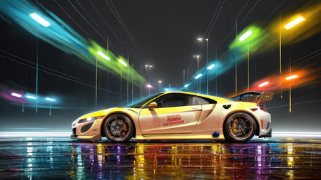 Beautiful sports car in the night city, in the style of the game Need for Speedの素材