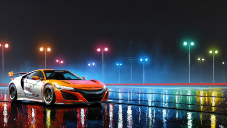 Beautiful sports car in the night city, in the style of the game Need for Speedの素材