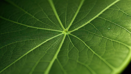 Macro photography, a leaf with dewdropsの素材