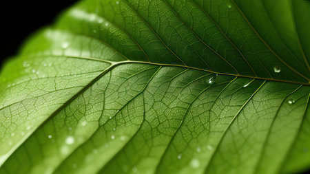 Macro photography, a leaf with dewdropsの素材