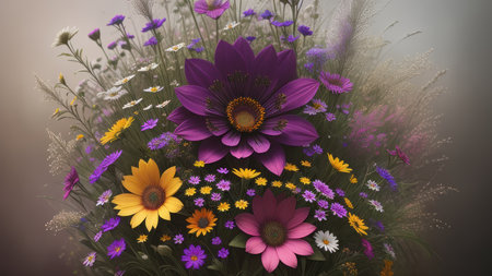 Flower meadow, landscape, illustrationの素材