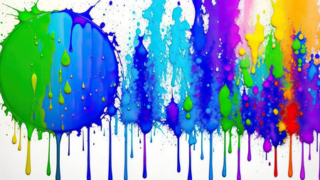 Multicolored paint stains on a white backgroundの素材