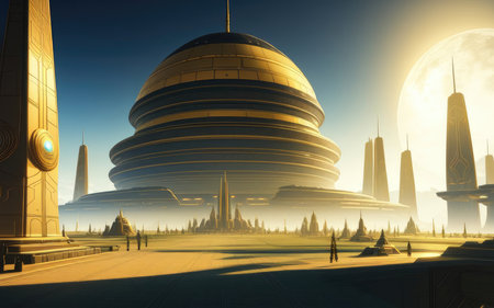 retrofuturism. Cities of the Future Far Away in Spaceの素材