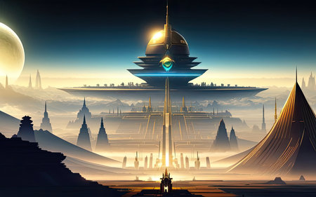 retrofuturism. Cities of the Future Far Away in Spaceの素材