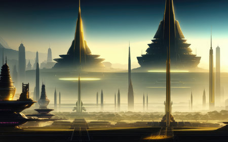 retrofuturism. Cities of the Future Far Away in Spaceの素材