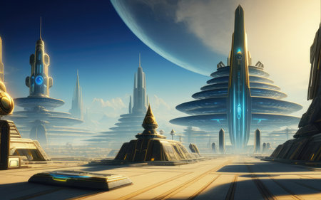 retrofuturism. Cities of the Future Far Away in Spaceの素材