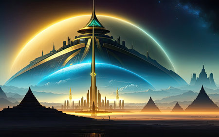 retrofuturism. Cities of the Future Far Away in Spaceの素材