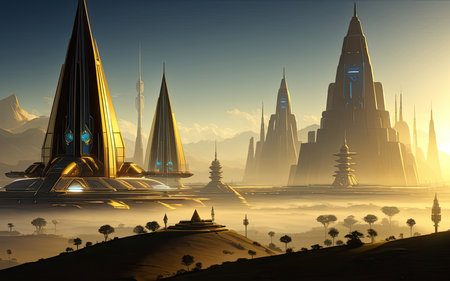 retrofuturism. Cities of the Future Far Away in Spaceの素材