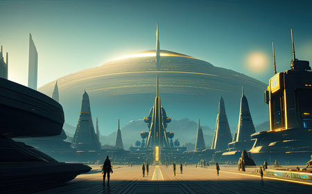 retrofuturism. Cities of the Future Far Away in Spaceの素材