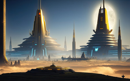 retrofuturism. Cities of the Future Far Away in Spaceの素材