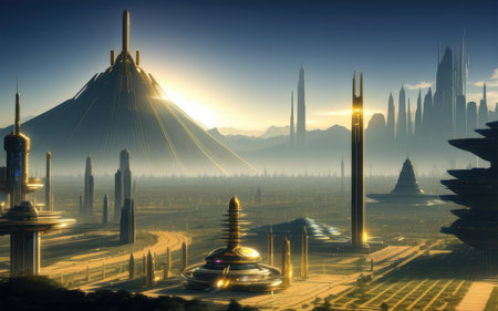 retrofuturism. Cities of the Future Far Away in Spaceの素材