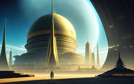 retrofuturism. Cities of the Future Far Away in Spaceの素材