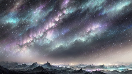 Starry Tempest, A night sky alive with swirling storms, A tempest of wind and rain, Amidst the chaos, stars twinkle bright, A dance of light and dark, A mesmerizing sight to beholdの素材