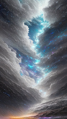 Starry Tempest, A night sky alive with swirling storms, A tempest of wind and rain, Amidst the chaos, stars twinkle bright, A dance of light and dark, A mesmerizing sight to beholdの素材