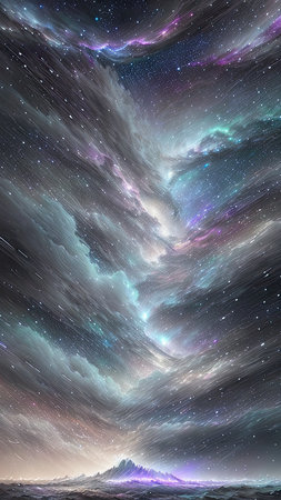 Starry Tempest, A night sky alive with swirling storms, A tempest of wind and rain, Amidst the chaos, stars twinkle bright, A dance of light and dark, A mesmerizing sight to beholdの素材
