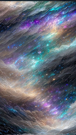 Starry Tempest, A night sky alive with swirling storms, A tempest of wind and rain, Amidst the chaos, stars twinkle bright, A dance of light and dark, A mesmerizing sight to beholdの素材