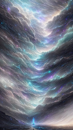 Starry Tempest, A night sky alive with swirling storms, A tempest of wind and rain, Amidst the chaos, stars twinkle bright, A dance of light and dark, A mesmerizing sight to beholdの素材