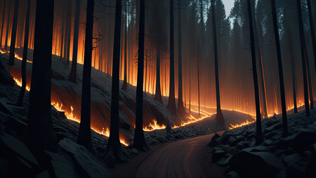 Wildfire catastrophe illustration. The forest is on fire.の素材